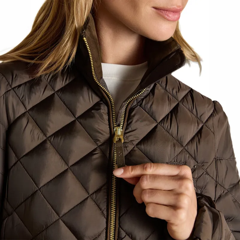 Joules Braemar Luxe Womens Diamond Quilted Coat - Chocolate Brown-7