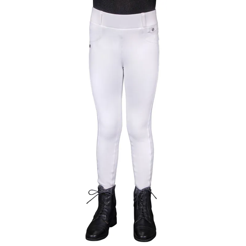 QHP Juliet Winter Full Grip Junior Riding Tights White