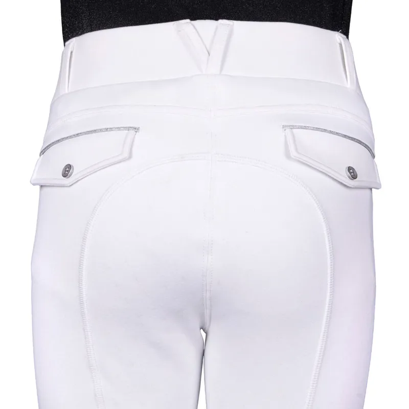 QHP Juliet Winter Full Grip Junior Riding Tights - White-2