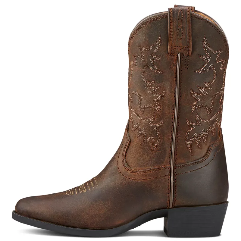 Ariat Heritage R Toe Junior Western Boots - Distressed Brown-2