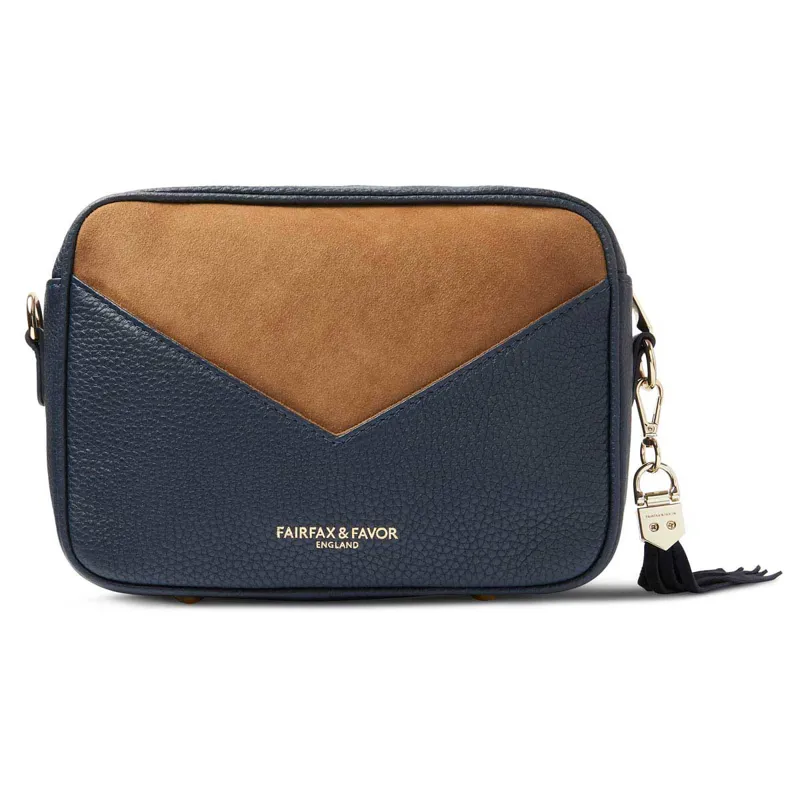 Fairfax and Favor Finsbury Handbag - Tan/Navy Suede-1