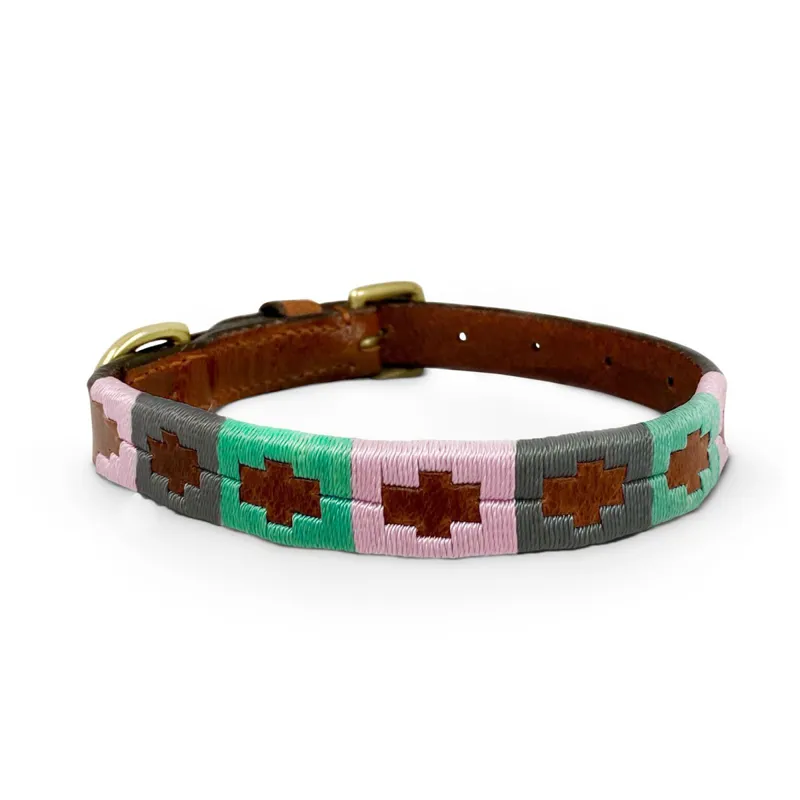 KM Elite Argentinian Dog Collar - Pink/Grey/Pastel Blue