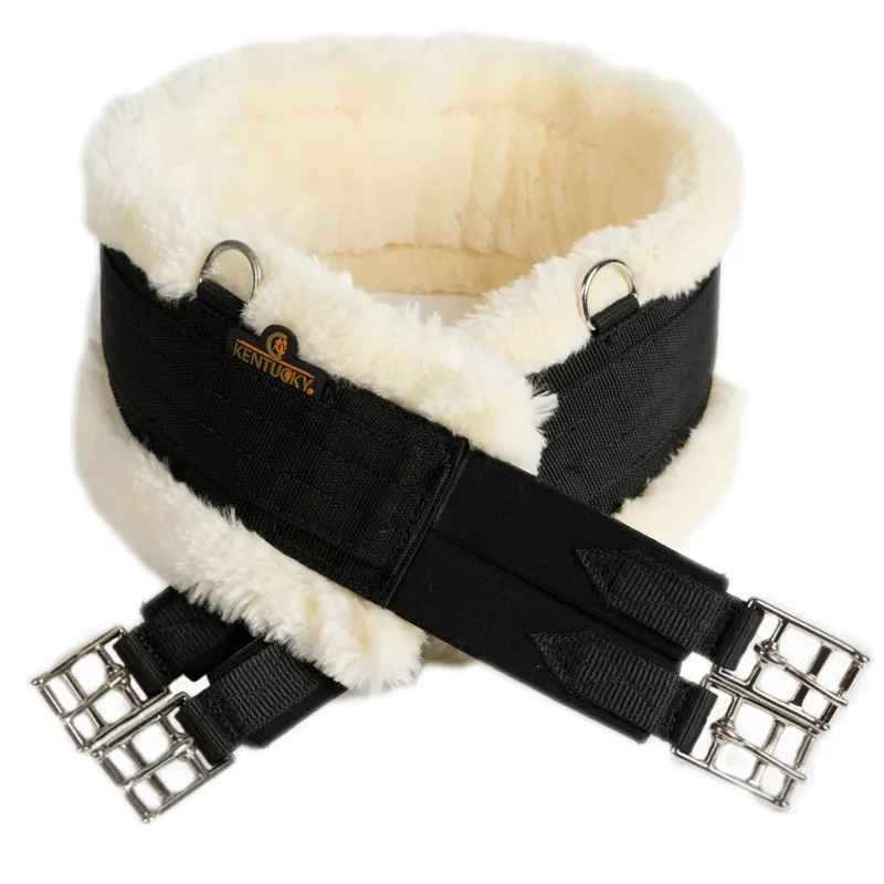 Kentucky Elasticated Sheepskin Girth - Black/Natural-2