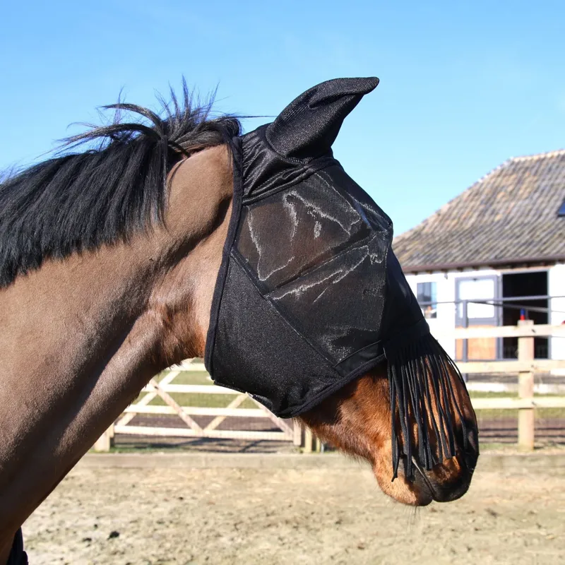 Kentucky Classic Fly Mask with Ears and Nose Tassels - Black-2