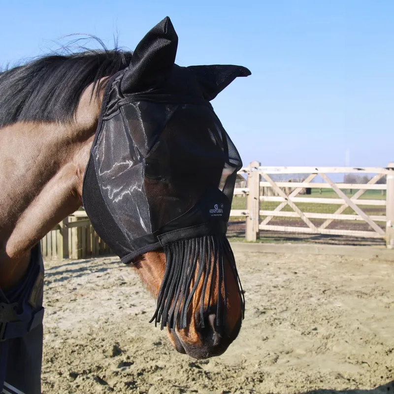 Kentucky Classic Fly Mask with Ears and Nose Tassels - Black