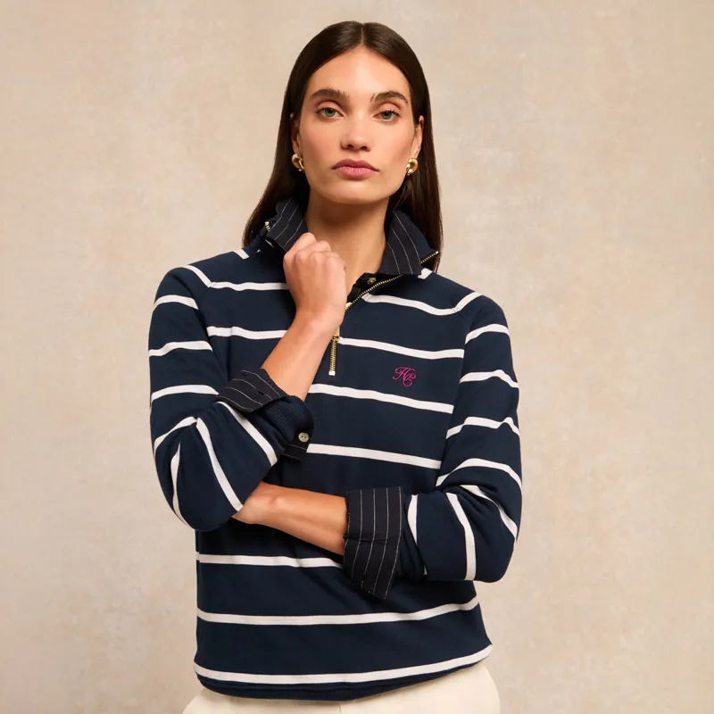 Holland Cooper Kingham Ladies Quarter Zip - Ink Navy Stripe