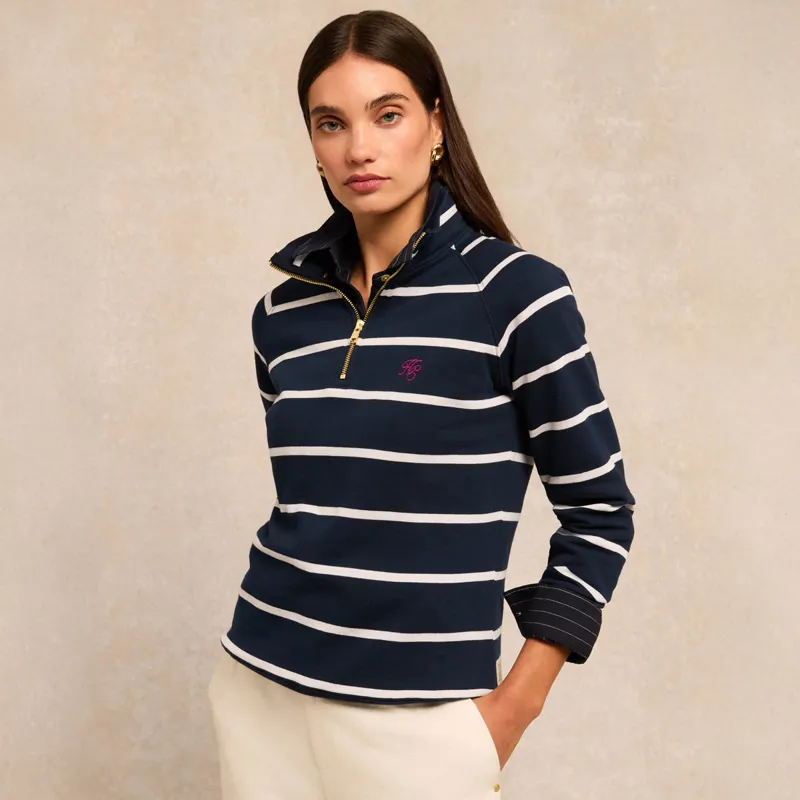 Holland Cooper Kingham Ladies Quarter Zip - Ink Navy Stripe-2