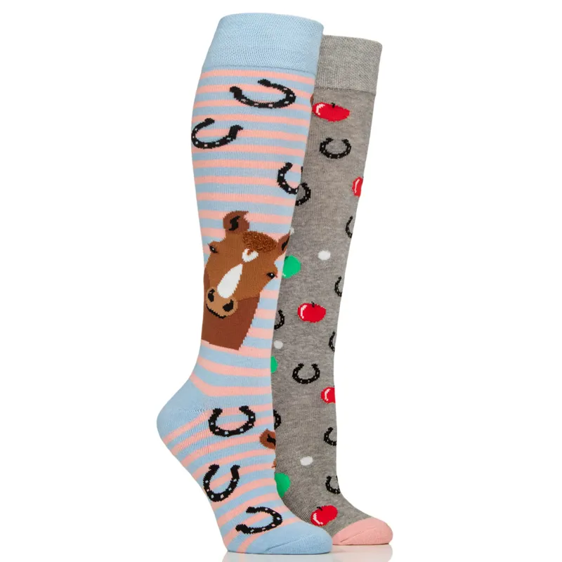 Sockshop Wild Feet Knee High Junior Socks 2 Pack - Horsing Around