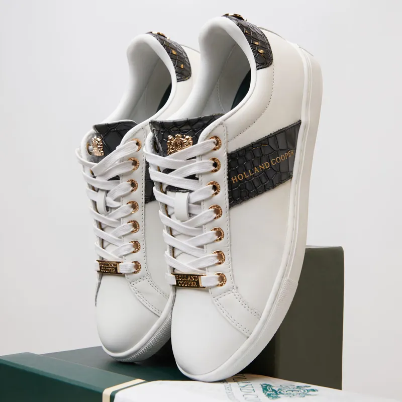 Holland Cooper Knightsbridge Ladies Court Trainers - Black Croc-12