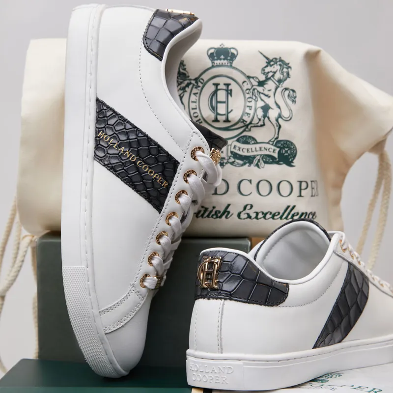 Holland Cooper Knightsbridge Ladies Court Trainers - Black Croc-5