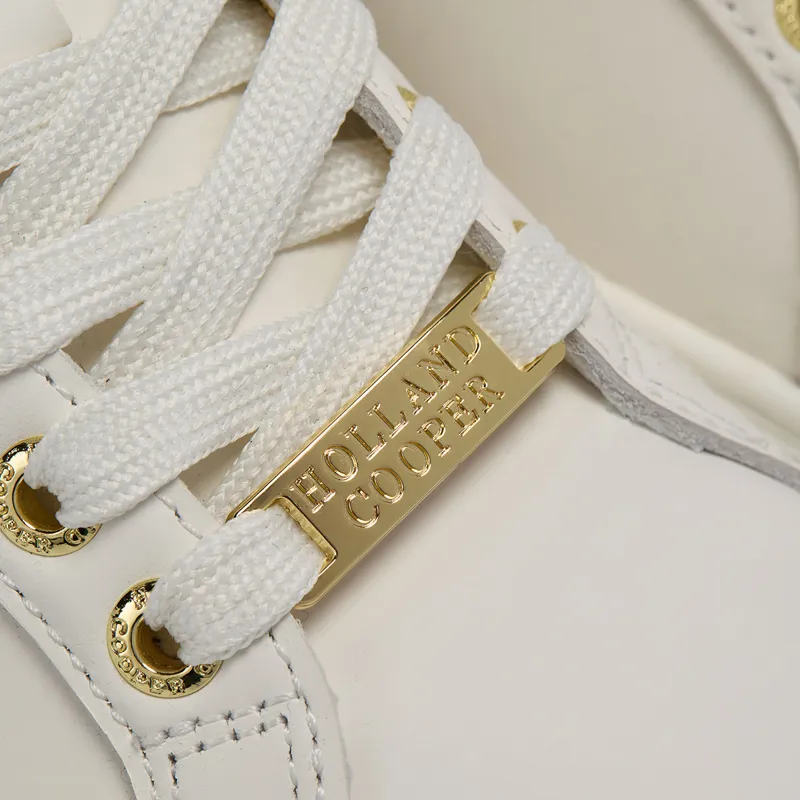 Holland Cooper Knightsbridge Ladies Court Trainers - White/Smokey Blue-2