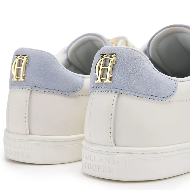 Holland Cooper Knightsbridge Ladies Court Trainers - White/Smokey Blue-3
