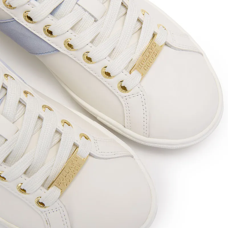 Holland Cooper Knightsbridge Ladies Court Trainers - White/Smokey Blue-5