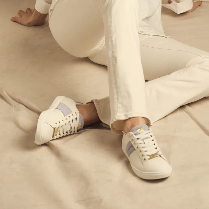 Holland Cooper Knightsbridge Ladies Court Trainers - White/Smokey Blue-6