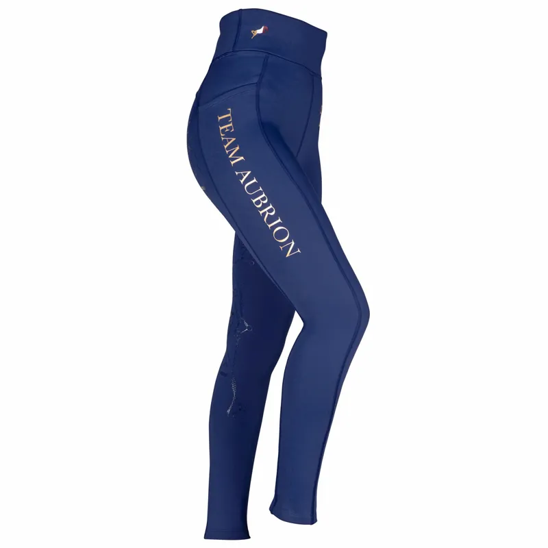 Aubrion Team Full Grip Ladies Winter Riding Tights - Navy