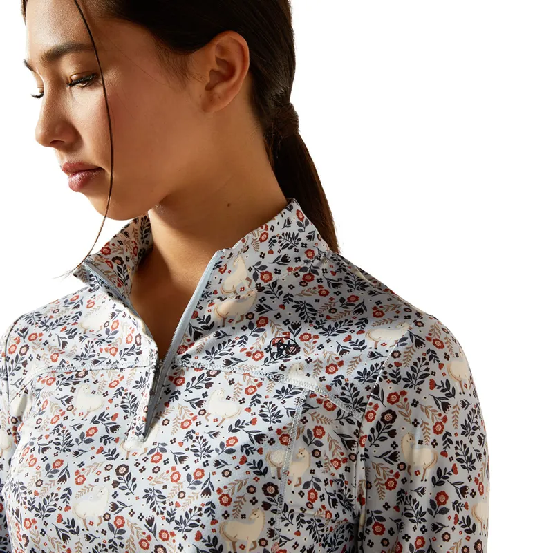 Ariat Lowell 3.0 1/4 Zip Junior Girls Base Layer - Posey Pony Print-2