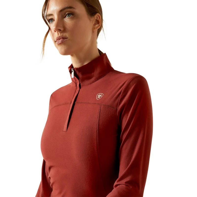 Ariat Lowell 3.0 1/4 Zip Womens Base Layer - Madder Brown-3