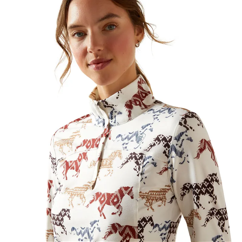 Ariat Lowell 3.0 1/4 Zip Womens Base Layer - Painted Ponies Print-3