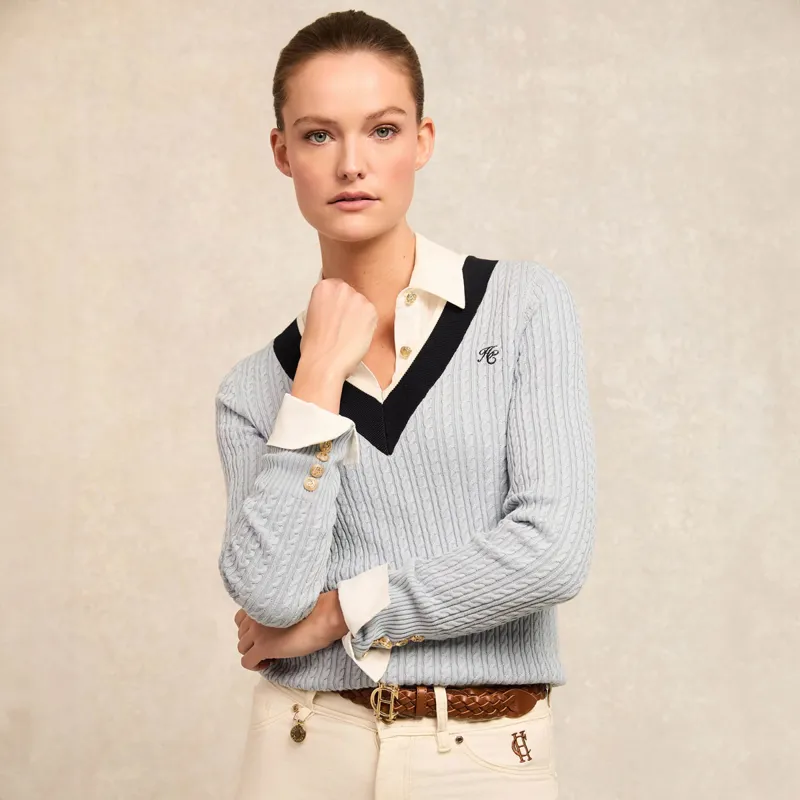 Holland Cooper Lucy Knit V-Neck Ladies Jumper - Pale Blue