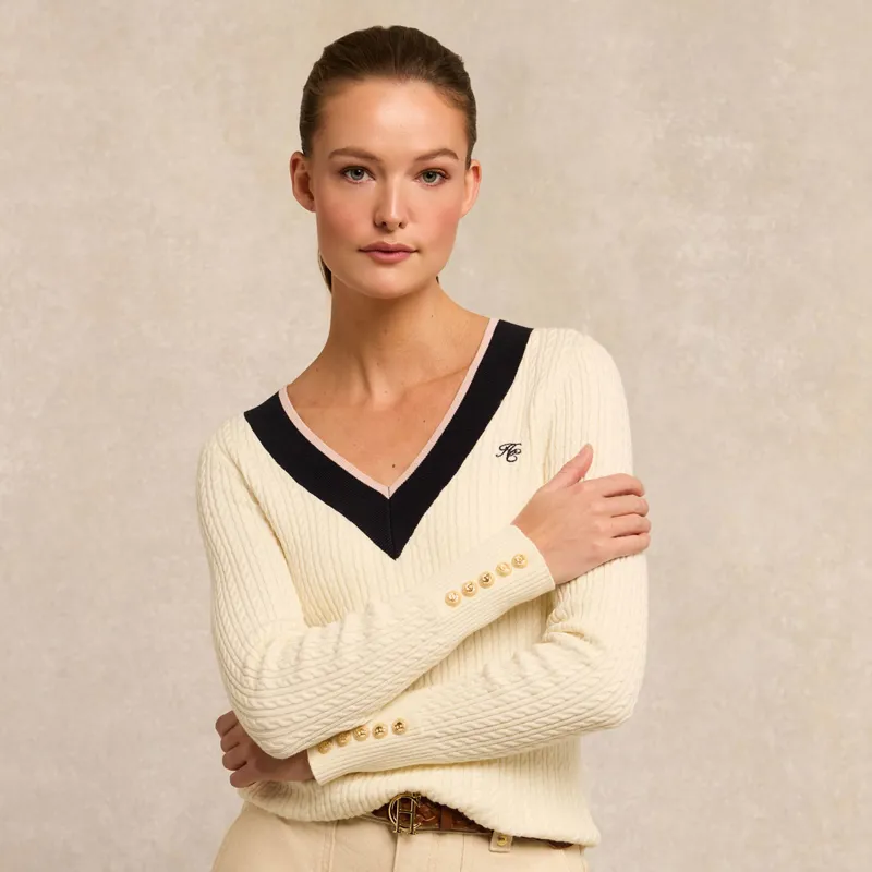 Holland Cooper Lucy Knit V-Neck Ladies Jumper - Natural
