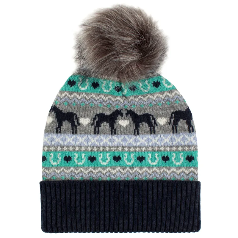 Platinum Malmo Fairisle Adults Pom Pom Beanie Hat - Grey