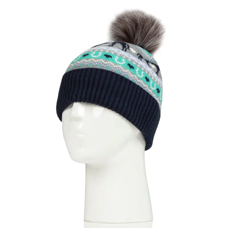 Platinum Malmo Fairisle Adults Pom Pom Beanie Hat - Grey-1