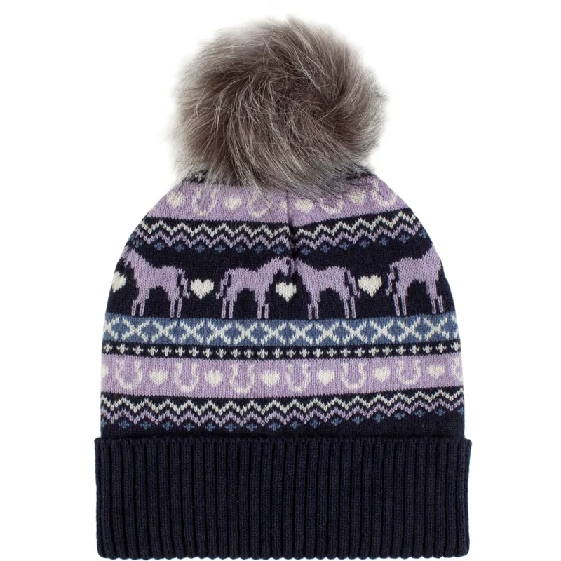 Platinum Malmo Fairisle Adults Pom Pom Beanie Hat - Navy