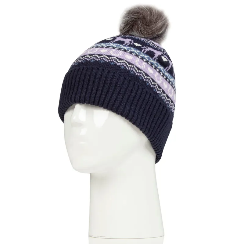 Platinum Malmo Fairisle Adults Pom Pom Beanie Hat - Navy-1