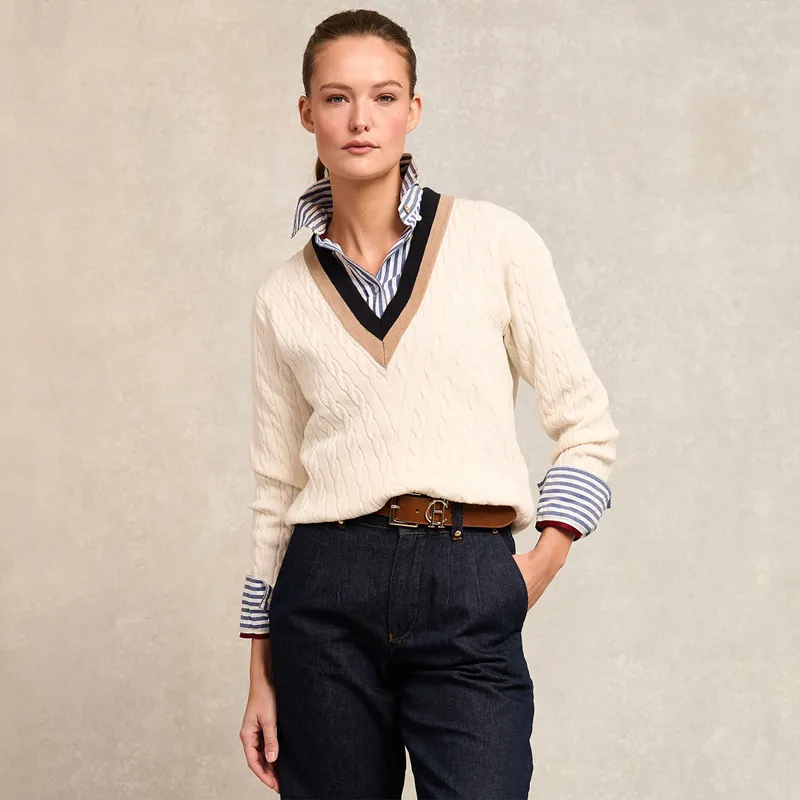 Holland Cooper Melissa V-Neck Knit Ladies Jumper - Natural