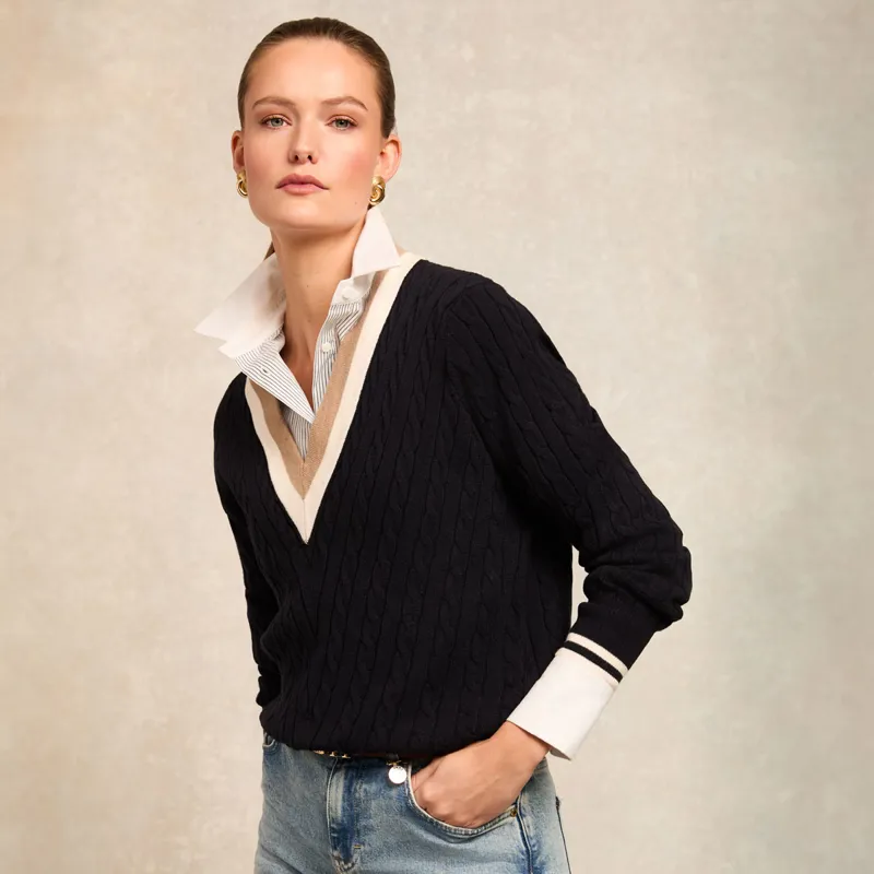 Holland Cooper Melissa V-Neck Knit Ladies Jumper - Ink Navy-2