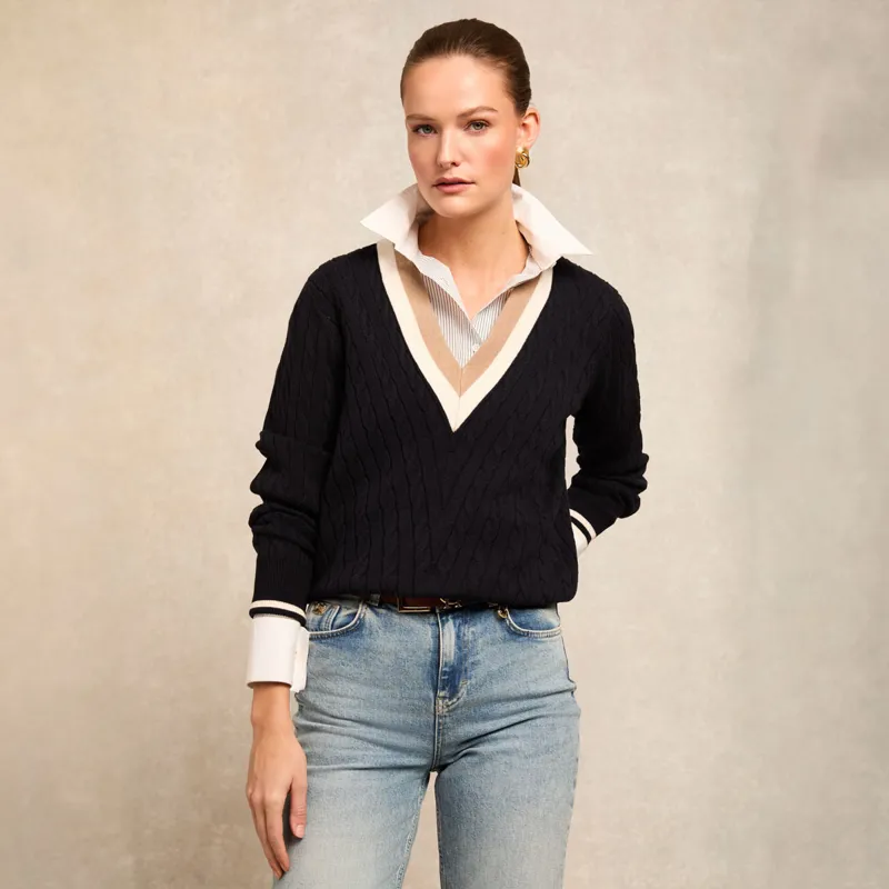 Holland Cooper Melissa V-Neck Knit Ladies Jumper - Ink Navy