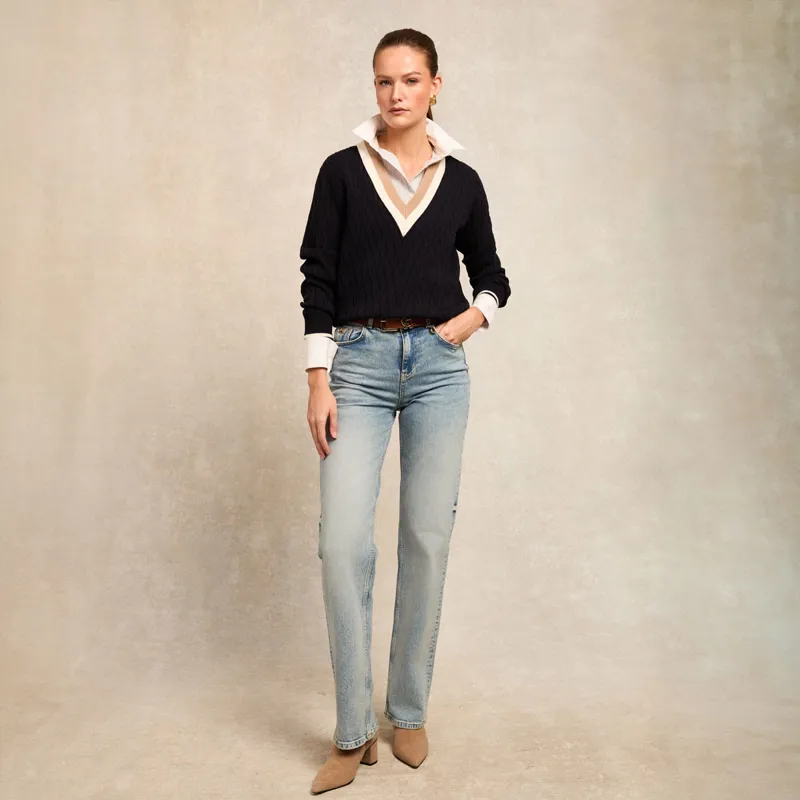 Holland Cooper Melissa V-Neck Knit Ladies Jumper - Ink Navy-4