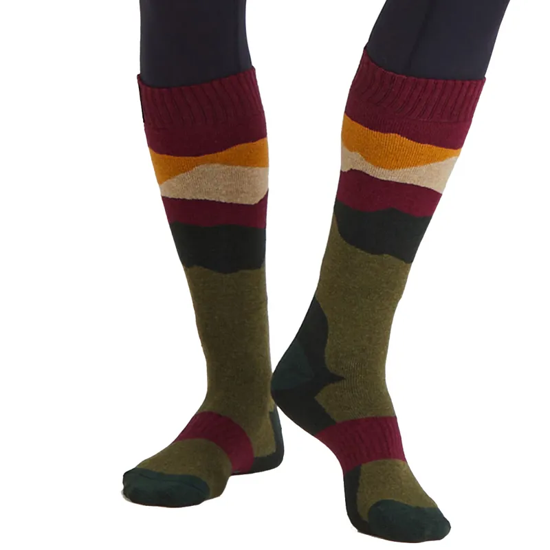 Ridgeline Merino Wool Unisex Full Length Socks - Berry Stripe-1