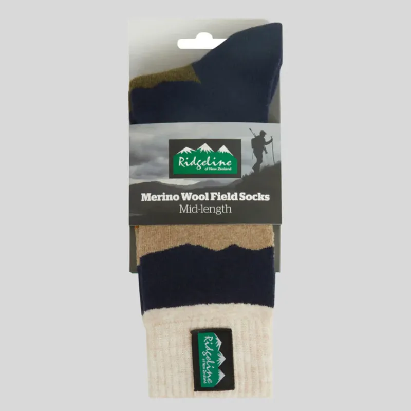 Ridgeline Unisex Merino Wool Mid Length Socks - Navy Stripe-2