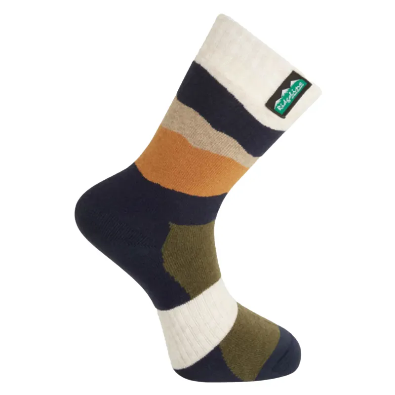 Ridgeline Unisex Merino Wool Mid Length Socks - Navy Stripe