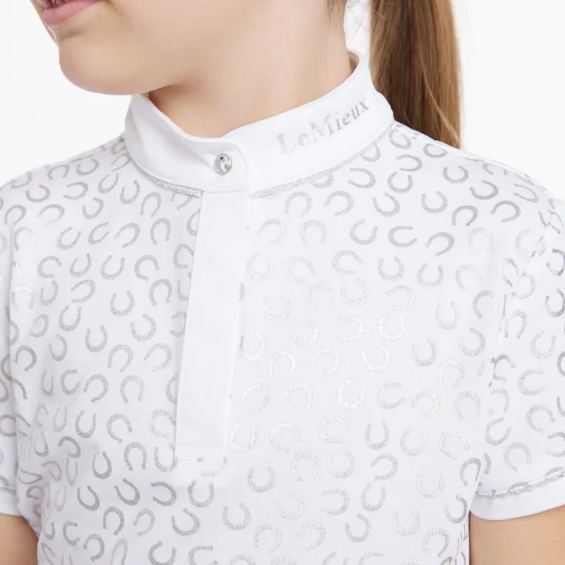 LeMieux Mini Bella Junior Girls Show Shirt - White/Horseshoes-3
