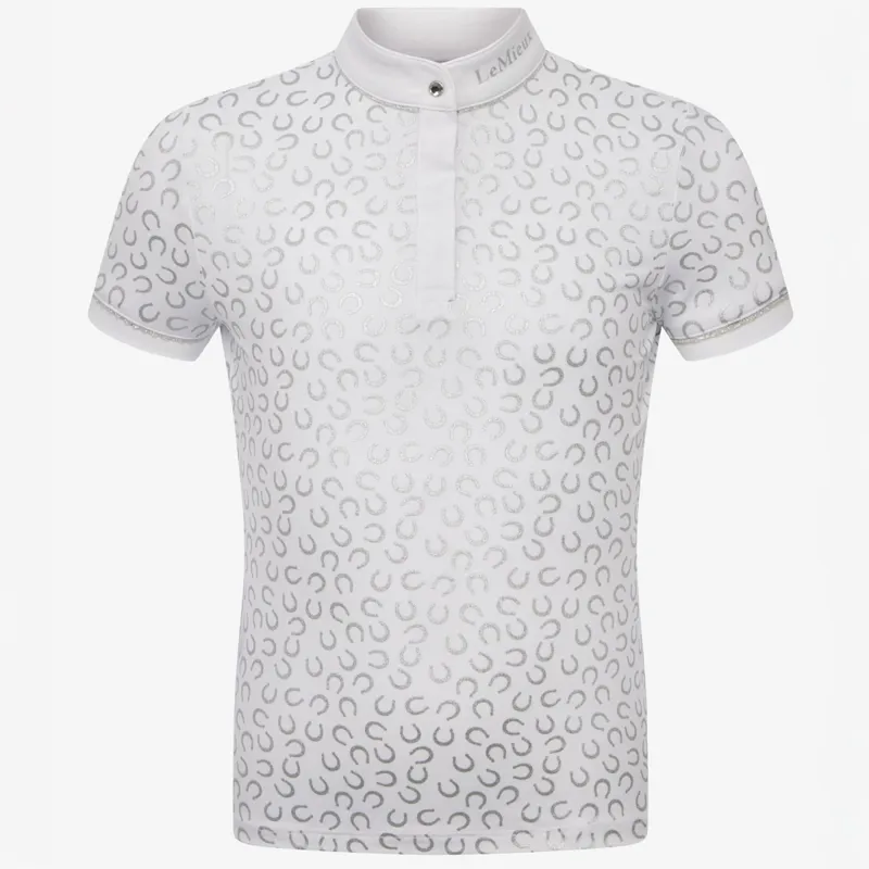 LeMieux Mini Bella Junior Girls Show Shirt - White/Horseshoes-5