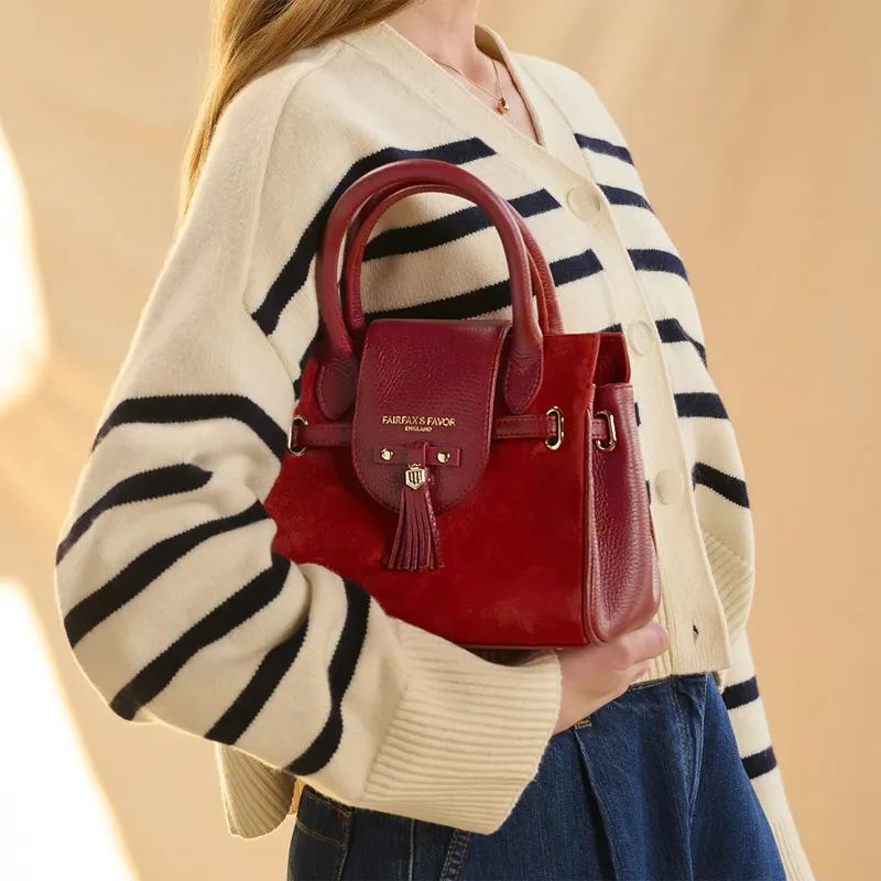 Fairfax and Favor Mini Windsor Handbag - Cherry Suede-1