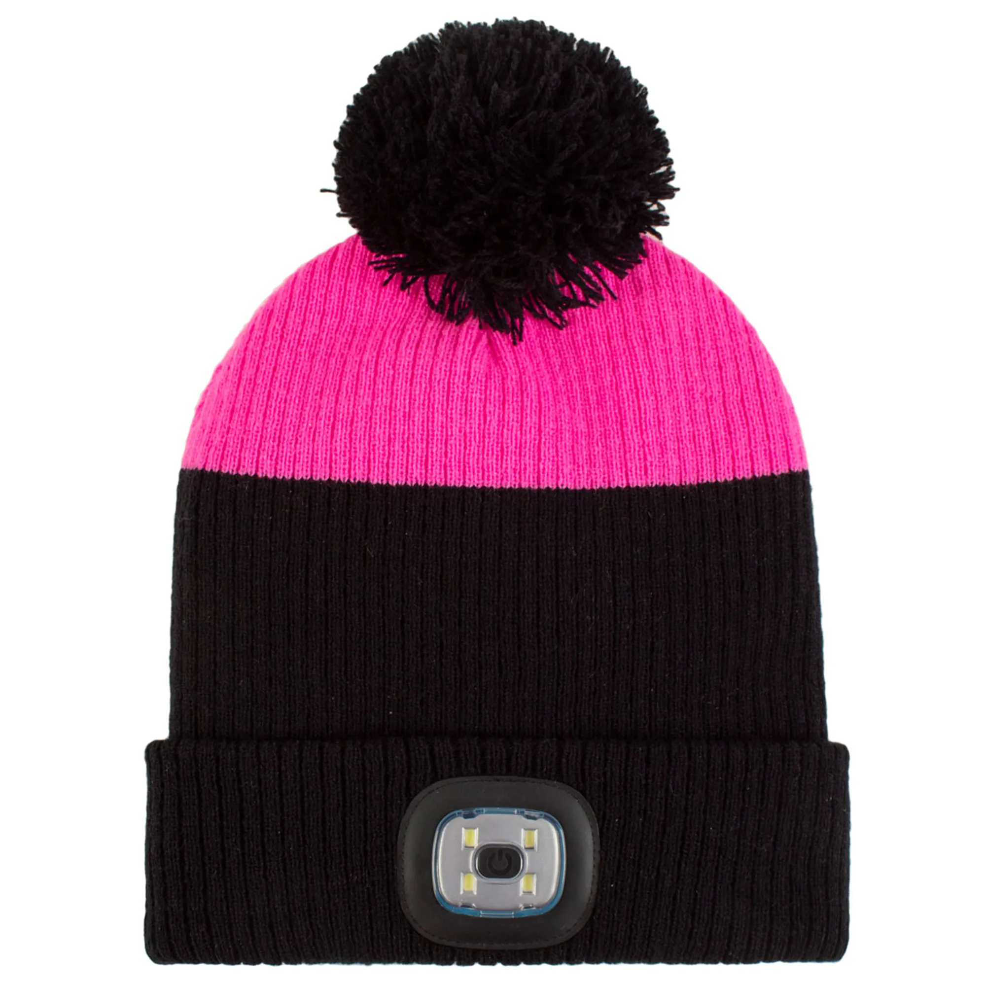 Platinum Mull Ladies Waterproof LED Pom Beanie Hat Black/Cerise