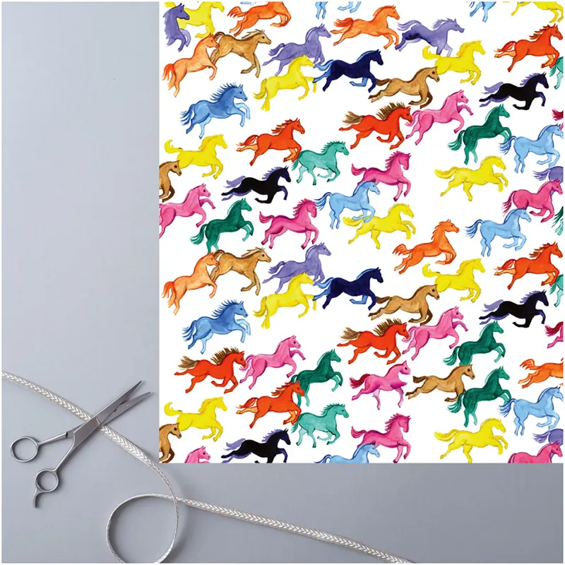 Deckled Edge Rainbow Ponies Wrapping Paper