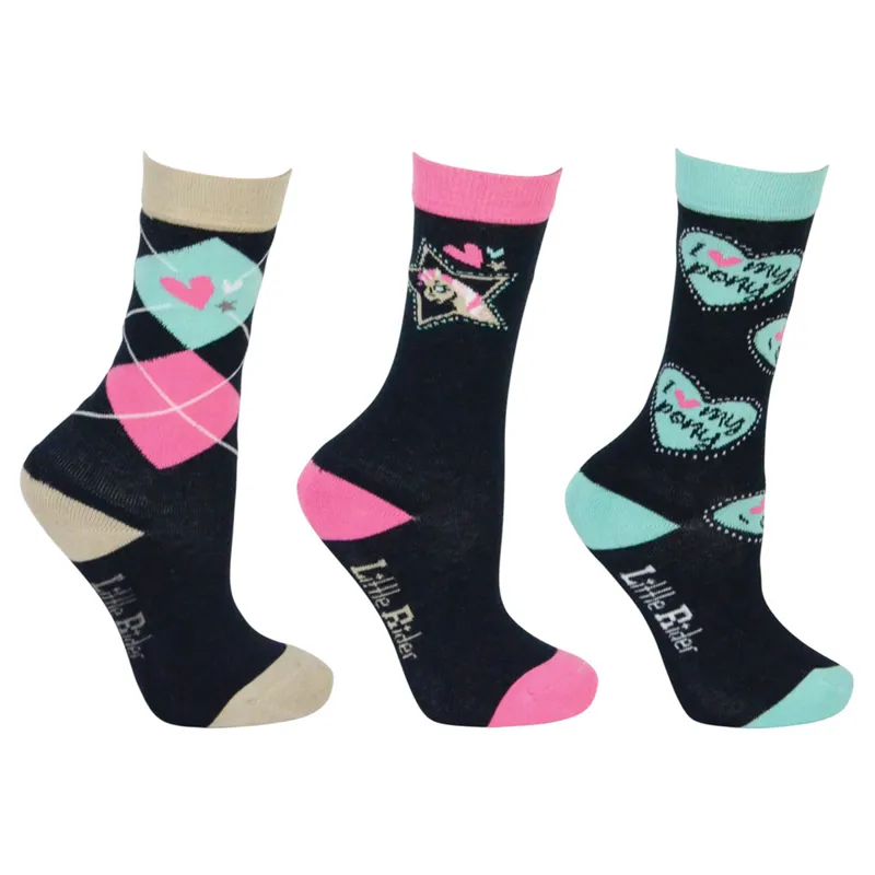 Little Rider I Love My Pony Socks 3 Pack - Navy/Pink/Teal