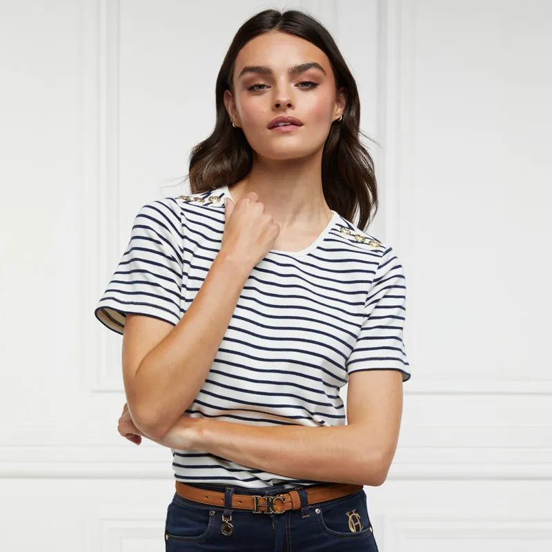 Holland Cooper Padstow Crew Neck Ladies Tee - Natural/Ink Navy Stripe-2