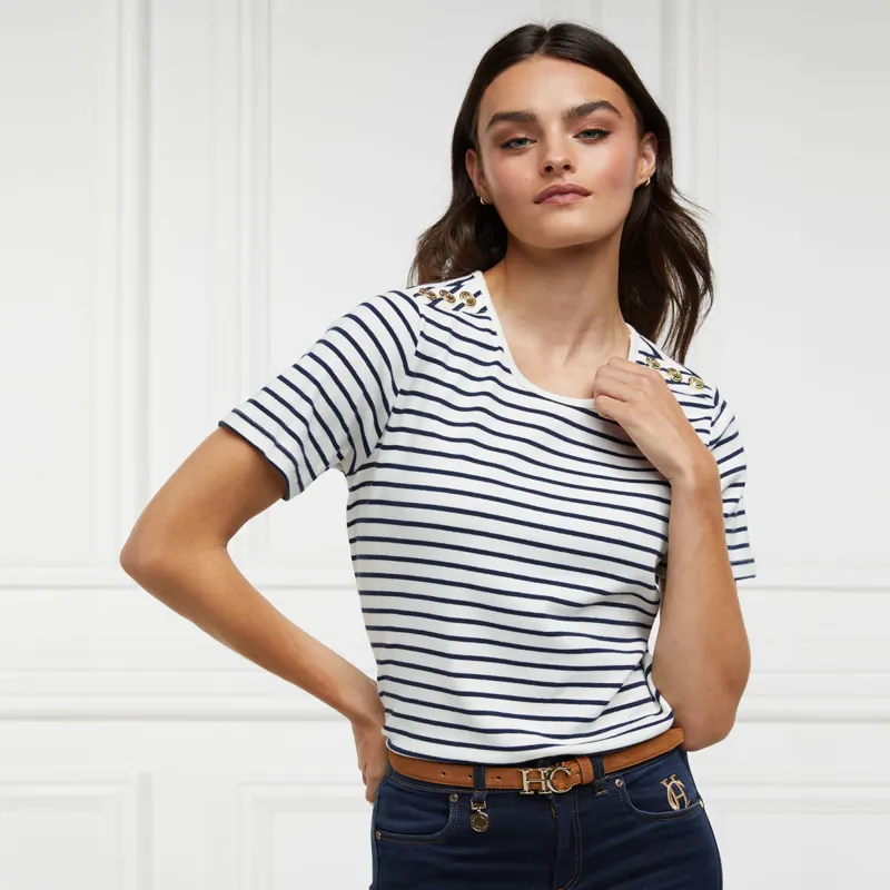 Holland Cooper Padstow Crew Neck Ladies Tee - Natural/Ink Navy Stripe-3
