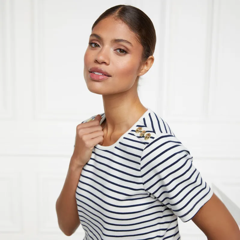 Holland Cooper Padstow Crew Neck Ladies Tee - Natural/Ink Navy Stripe-9