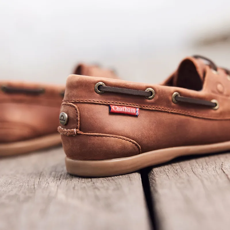 Chatham Penang Ladies Leather Boat Shoes - Dark Tan-9
