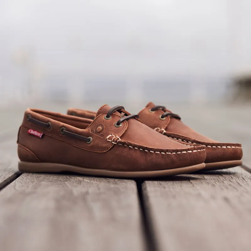 Chatham Penang Ladies Leather Boat Shoes - Dark Tan-8