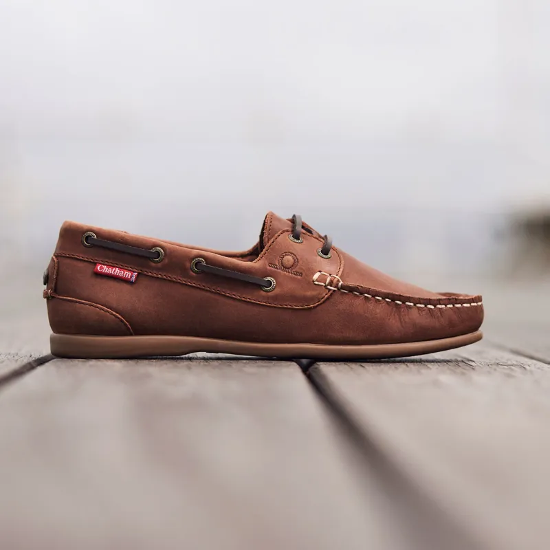 Chatham Penang Ladies Leather Boat Shoes - Dark Tan-7