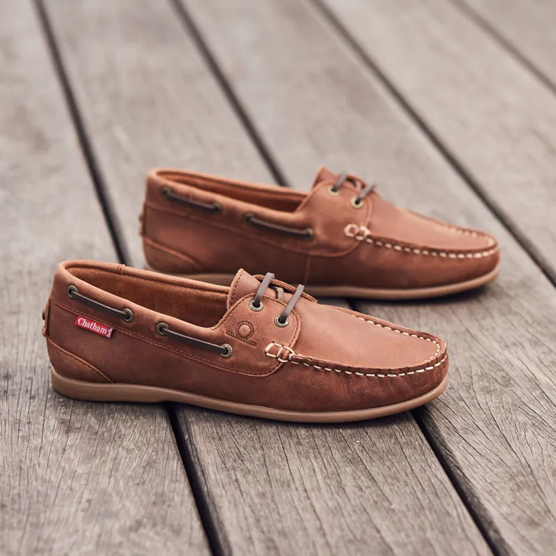 Chatham Penang Ladies Leather Boat Shoes - Dark Tan-6