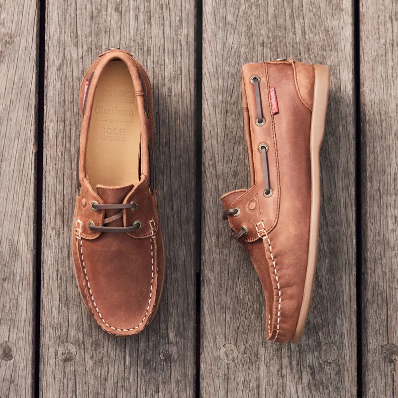 Chatham Penang Ladies Leather Boat Shoes - Dark Tan-5