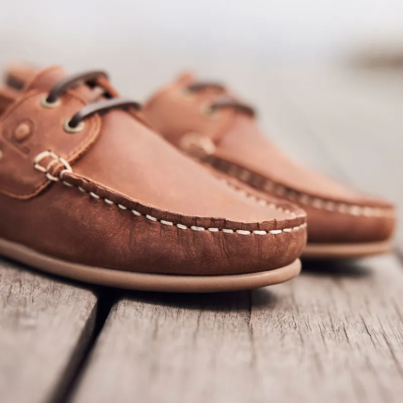 Chatham Penang Ladies Leather Boat Shoes - Dark Tan-4